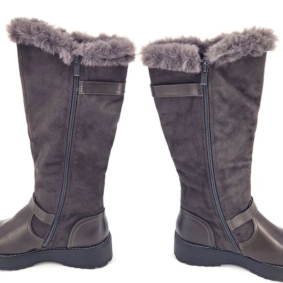 New Wanted Platform Knee High Boots Brown Faux Leather & Fur Buckle Detail 7.5 - Picture 9 of 11